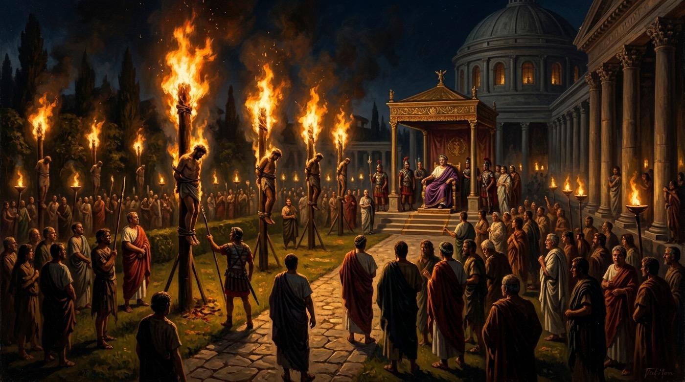 Los jardines de Nerón: cristianos como antorchas humanas, Roma 64 d.C.